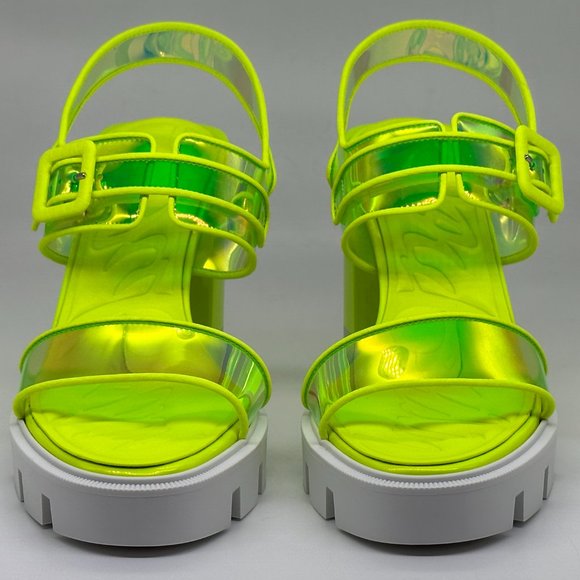 Christian Louboutin LOUBI DUNISS LUG 100 PVC Patent Platform Heels Sandals - Picture 8 of 16